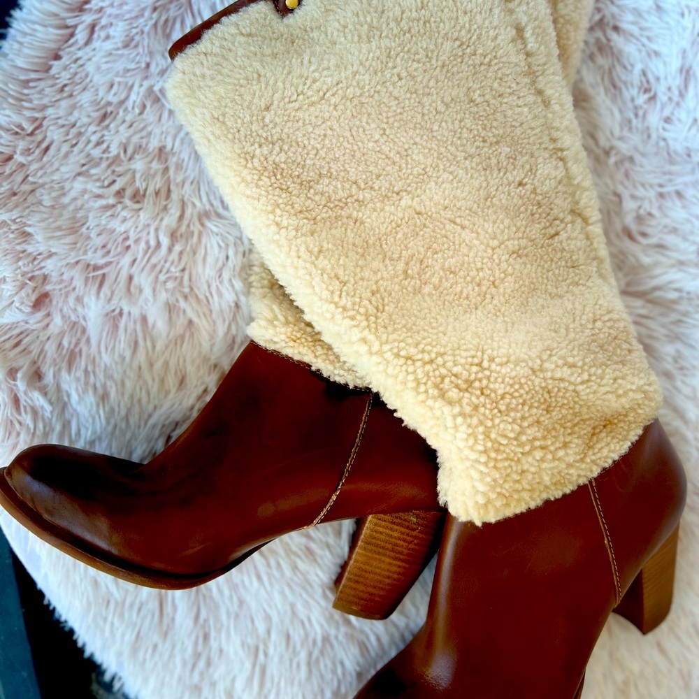 Ugg Ava Shearling Leather Knee Boots in Brown size 8.5